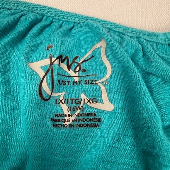 Just My Size Teal Short Sleeve Top Womens 1X 16W Lace Henley Plus Size Tee - Picture 5 of 8